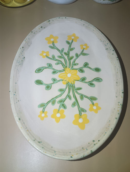 Beige + Yellow Floral 12" Oval Platter
