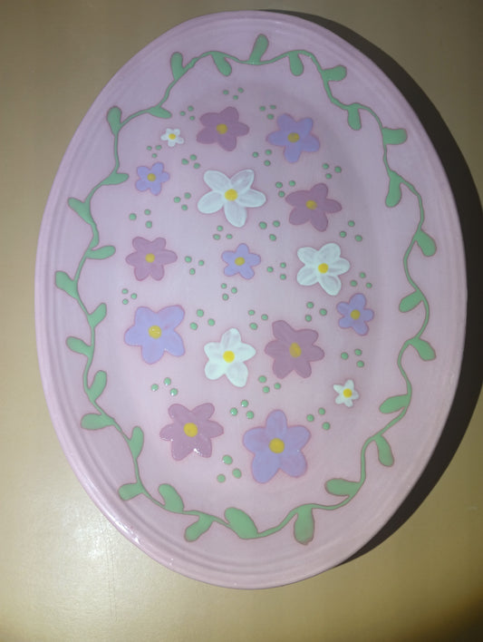 Pink Floral 12" Oval Platter