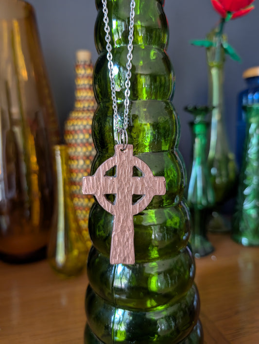 Copper Celtic Cross Pendant (Bark Texture)