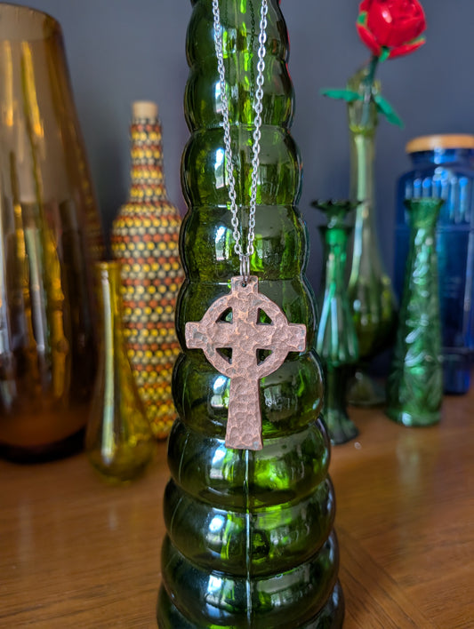 Copper Celtic Cross Pendant (Dimpled Texture)