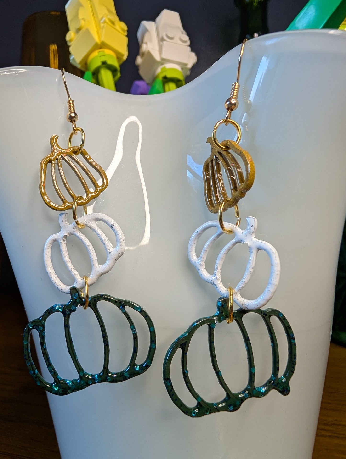 Stacked Pumpkin Earrings - Blue Crawl