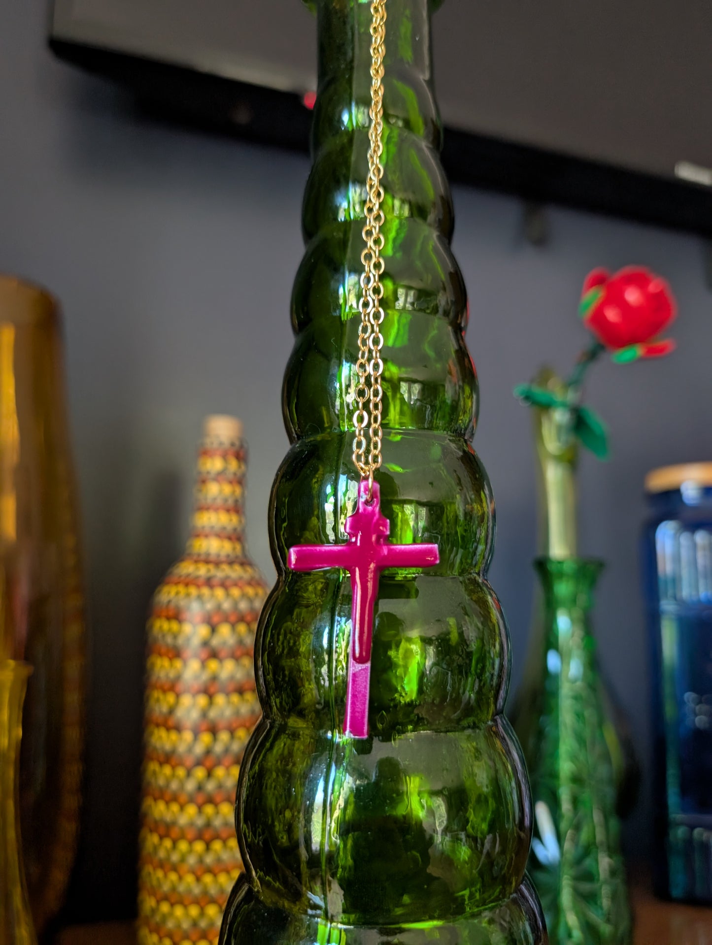 Rugged Cross Pendant - Candy Raspberry