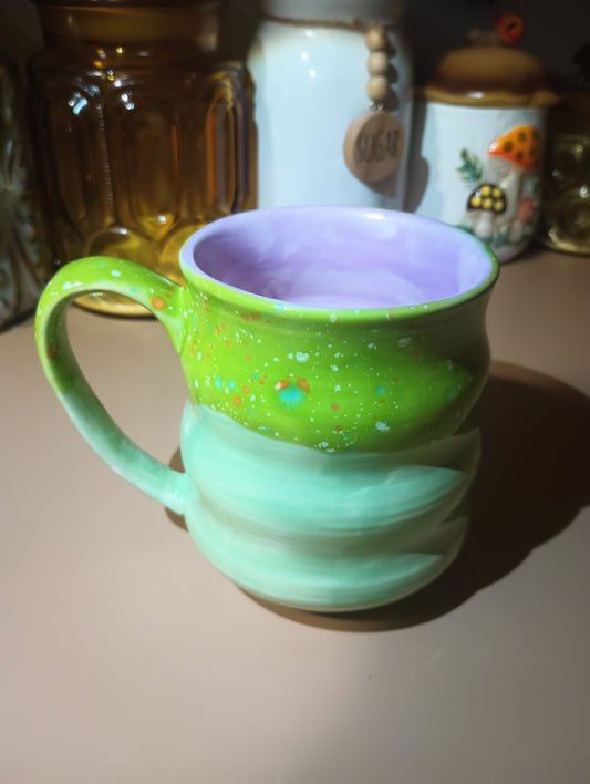Green + Lavender Ribbed Mug