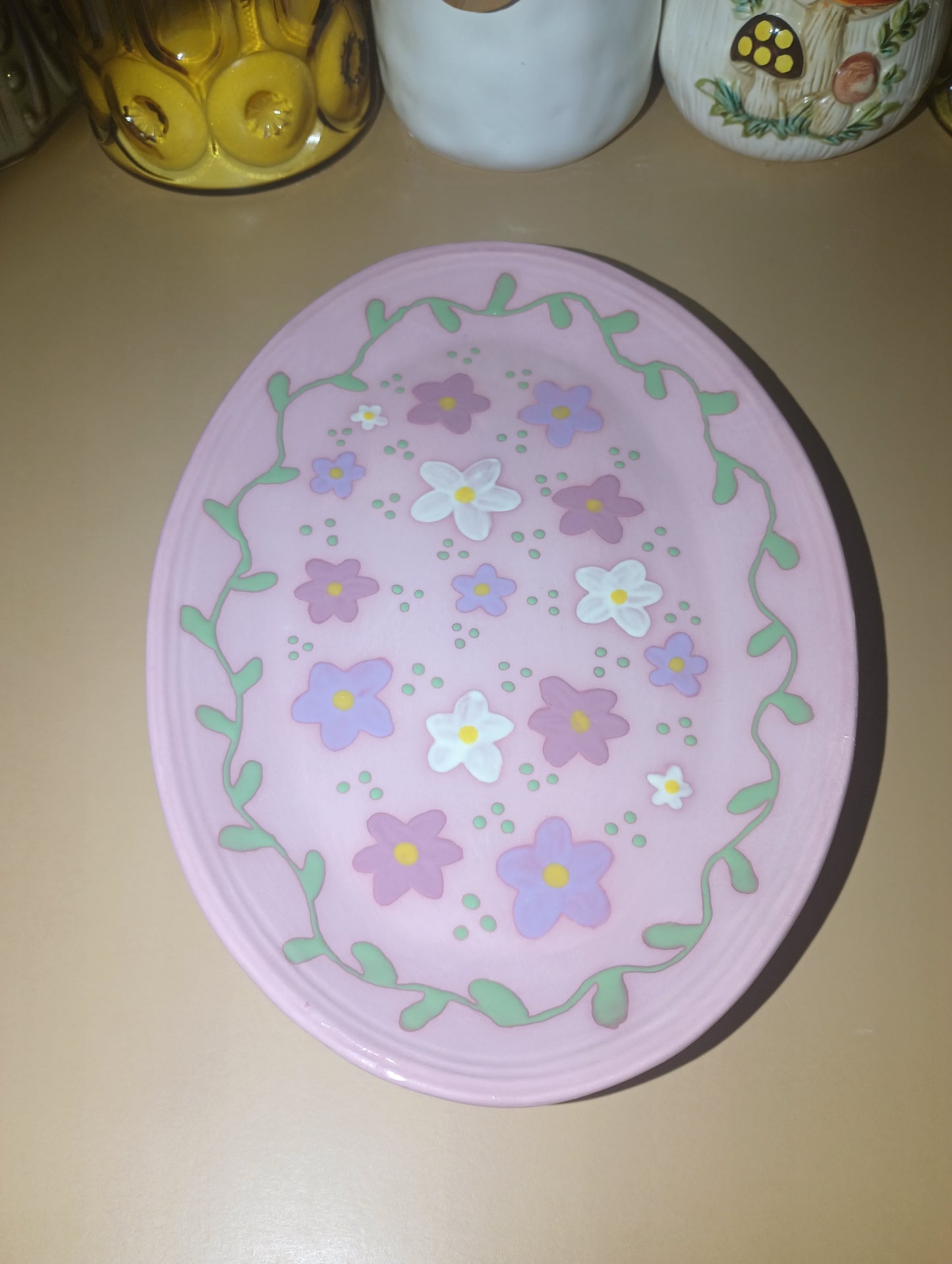 Pink Floral 12" Oval Platter