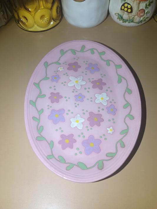 Pink Floral 12" Oval Platter