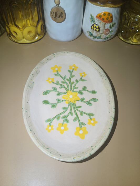 Beige + Yellow Floral 12" Oval Platter
