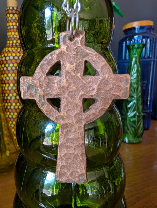 Copper Celtic Cross Pendant (Dimpled Texture)
